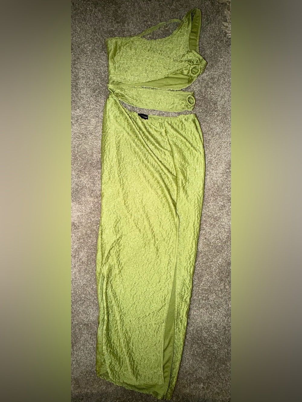 PrettyLittleThing Neon Lime Textured Midi Skirt